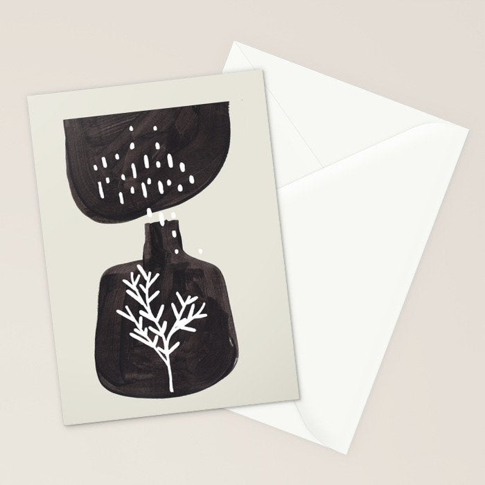 Mid Century Minimalist Black Ink Tribal Vase Abstract Vase Shapes Floral Plant Stationery Card Gallery Image 2