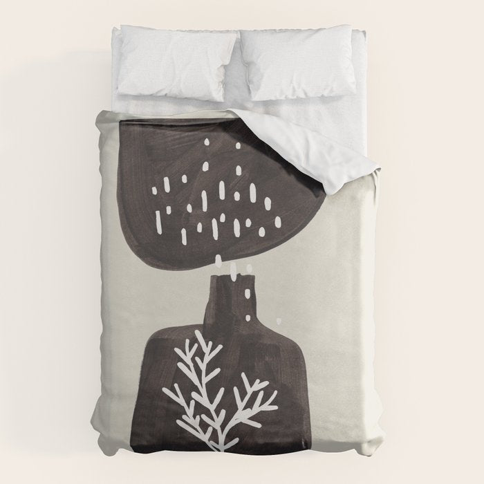 Mid Century Minimalist Black Ink Tribal Vase Abstract Vase Shapes Floral Plant Duvet Cover Gallery Image 1