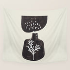 Mid Century Minimalist Black Ink Tribal Vase Abstract Vase Shapes Floral Plant Wall Tapestry Gallery Image 4