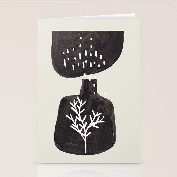 Mid Century Minimalist Black Ink Tribal Vase Abstract Vase Shapes Floral Plant Stationery Card Gallery Image 1