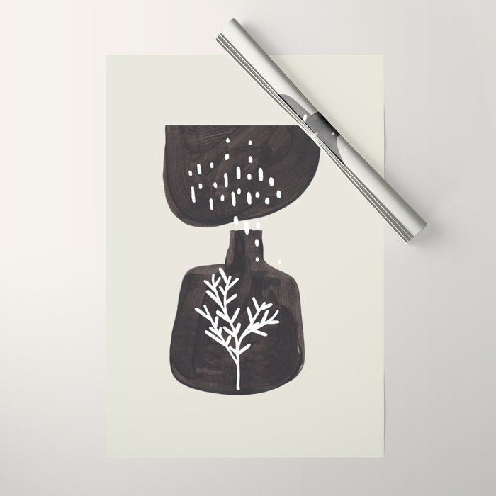 Mid Century Minimalist Black Ink Tribal Vase Abstract Vase Shapes Floral Plant Wrapping Paper Gallery Image 1