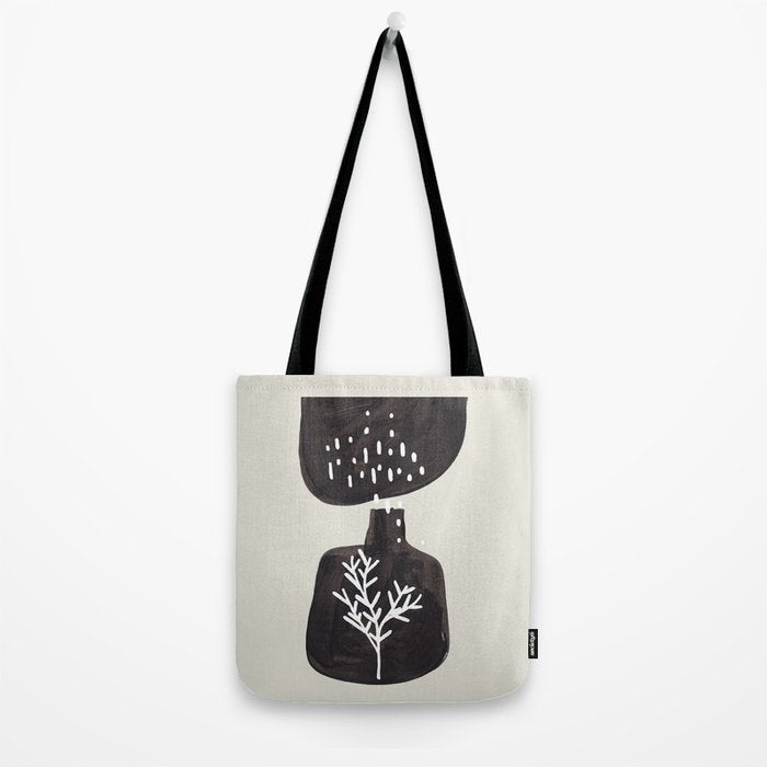 Mid Century Minimalist Black Ink Tribal Vase Abstract Vase Shapes Floral Plant Tote Bag Gallery Image 2
