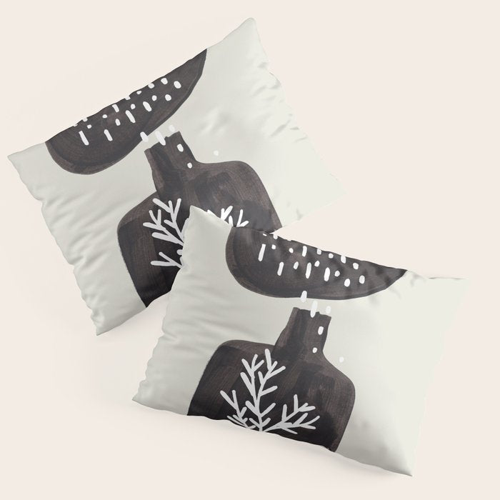 Mid Century Minimalist Black Ink Tribal Vase Abstract Vase Shapes Floral Plant Pillow Sham Gallery Image 1