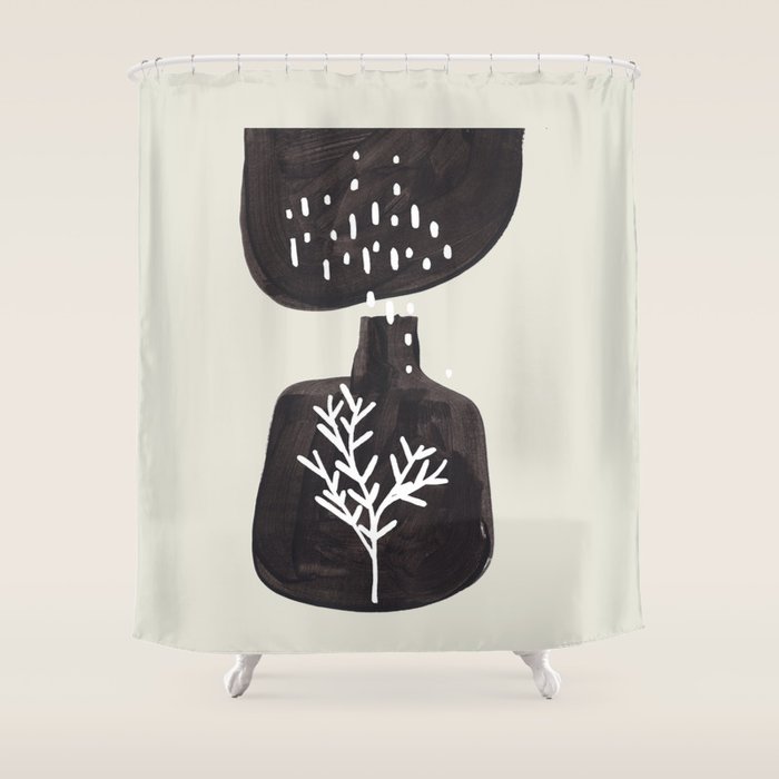 Mid Century Minimalist Black Ink Tribal Vase Abstract Vase Shapes Floral Plant Shower Curtain Gallery Image 1