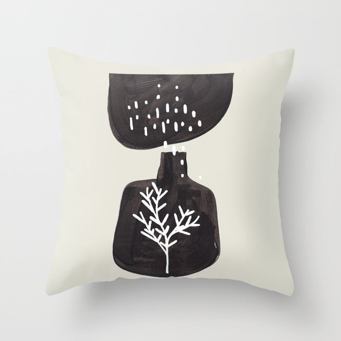 Mid Century Minimalist Black Ink Tribal Vase Abstract Vase Shapes Floral Plant Throw Pillow Gallery Image 1