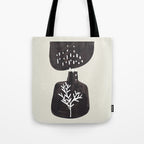 Mid Century Minimalist Black Ink Tribal Vase Abstract Vase Shapes Floral Plant Tote Bag Gallery Image 1