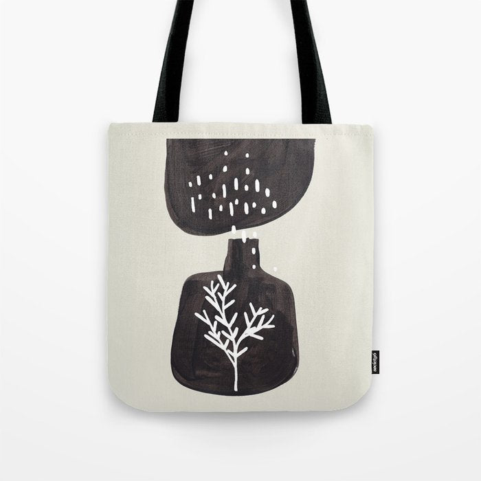 Mid Century Minimalist Black Ink Tribal Vase Abstract Vase Shapes Floral Plant Tote Bag Gallery Image 1