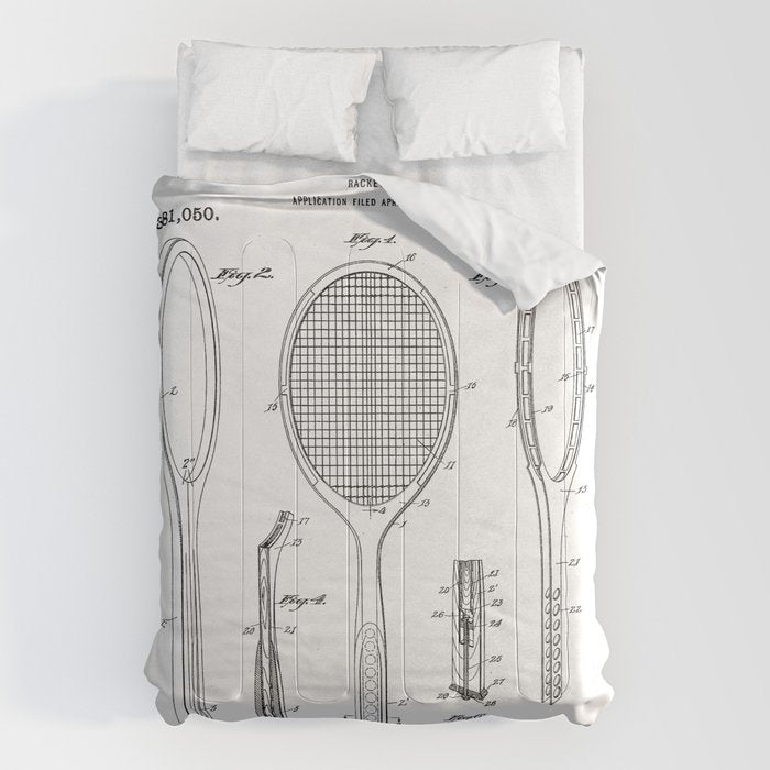 Tennis Racket Patent - Tennis Lover Coach Player Fan Art - White Comforter Gallery Image 1