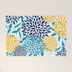 Floral Blooms and Leaves, Navy, Teal Blue, Yellow Welcome Mat Gallery Image 1