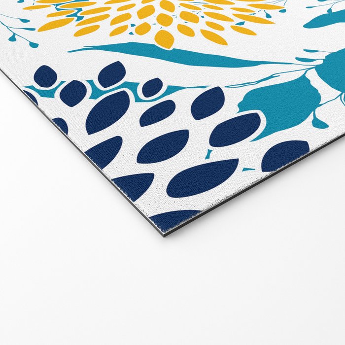 Floral Blooms and Leaves, Navy, Teal Blue, Yellow Welcome Mat Gallery Image 2