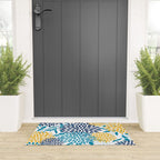Floral Blooms and Leaves, Navy, Teal Blue, Yellow Welcome Mat Gallery Image 3