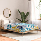 Floral Blooms and Leaves, Navy, Teal Blue, Yellow Comforter Gallery Image 2