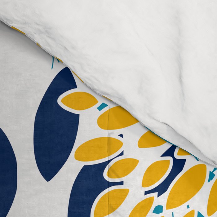 Floral Blooms and Leaves, Navy, Teal Blue, Yellow Comforter Gallery Image 4