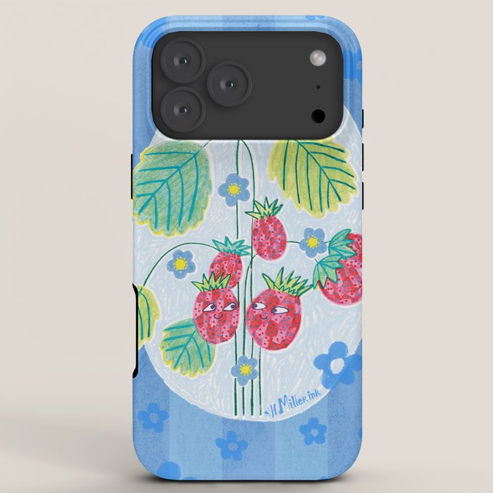 Sweet Strawberry Plant Friends in Sky Blue & Pink iPhone Case Gallery Image 8