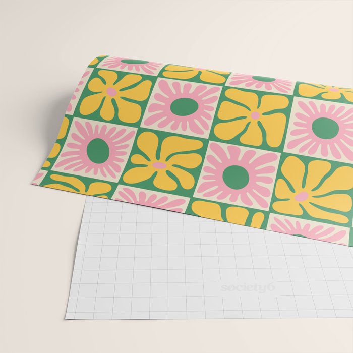 Retro checkered flower art pattern Wrapping Paper Gallery Image 2