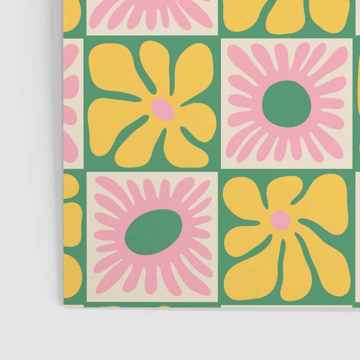 Retro checkered flower art pattern Poster Gallery Image 3