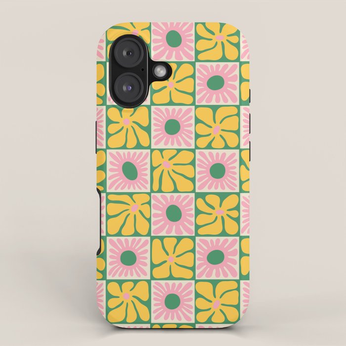 Retro checkered flower art pattern iPhone Case Gallery Image 1