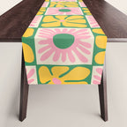 Retro checkered flower art pattern Table Runner Gallery Image 1