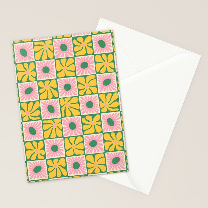 Retro checkered flower art pattern Stationery Card Gallery Image 2