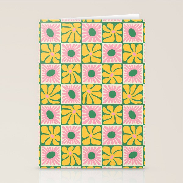 Retro checkered flower art pattern Stationery Card Gallery Image 2