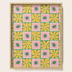 Retro checkered flower art pattern Serving Tray Gallery Image 1