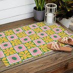 Retro checkered flower art pattern Outdoor Rug Gallery Image 2