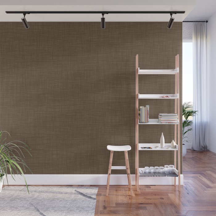 Cozy Linen Effect in Coffee Liqueur Brown Wall Mural Gallery Image 1