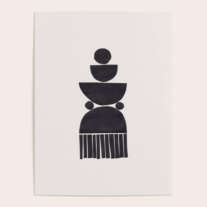 Black & White Minimalist Mid Century Paper collage Funky Black Ink Tribal Geometric by Ejaaz Haniff Poster Gallery Image 4