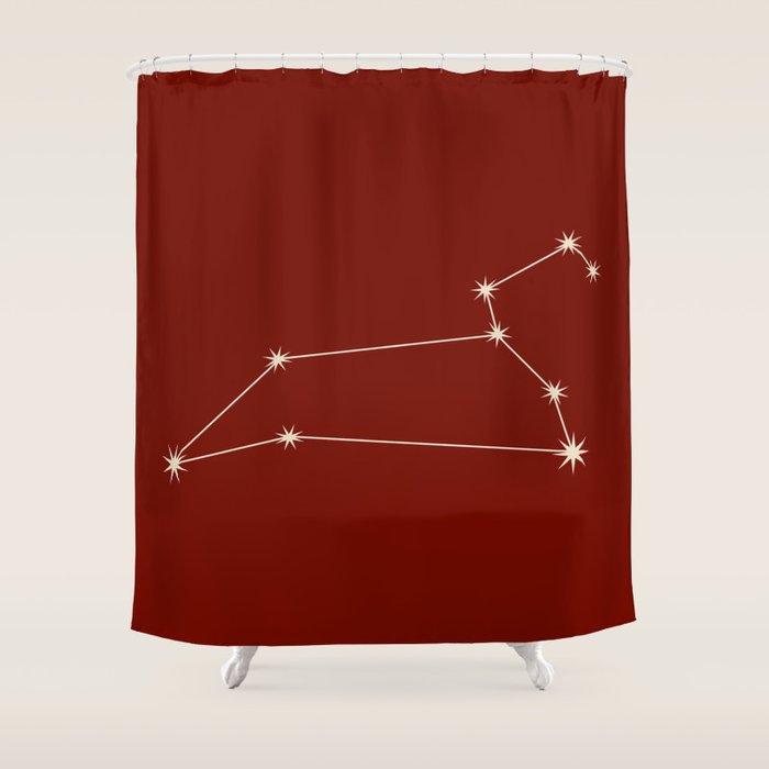Leo Zodiac Star Constellation Line Art Ruby Red Shower Curtain Gallery Image 1
