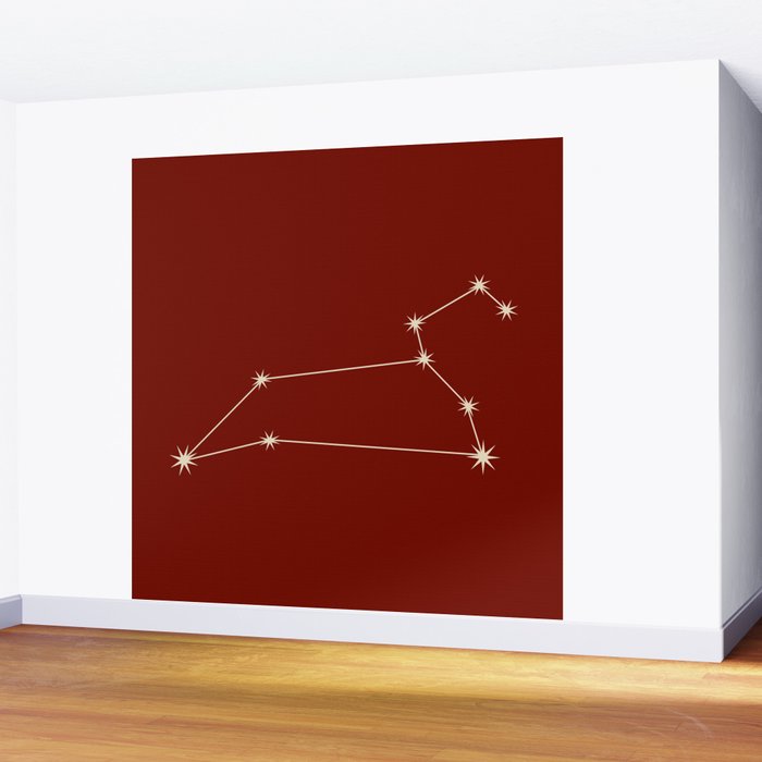 Leo Zodiac Star Constellation Line Art Ruby Red Wall Mural Gallery Image 2