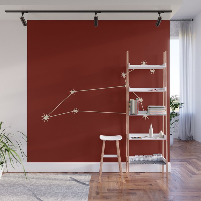 Leo Zodiac Star Constellation Line Art Ruby Red Wall Mural Gallery Image 1