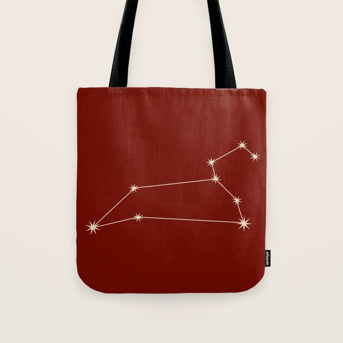 Leo Zodiac Star Constellation Line Art Ruby Red Tote Bag Gallery Image 1
