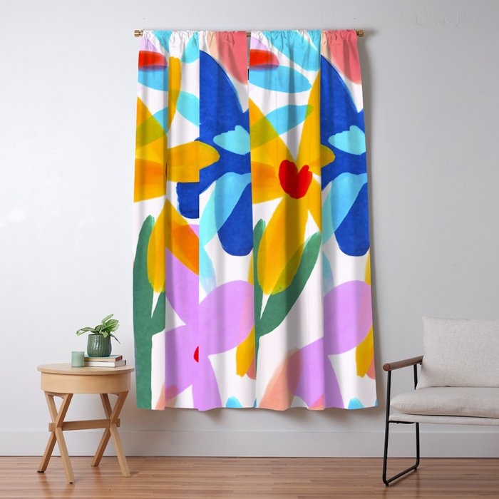 Playful Petals Mid Century Bold Groovy Flower Garden  Window Curtain Gallery Image 5