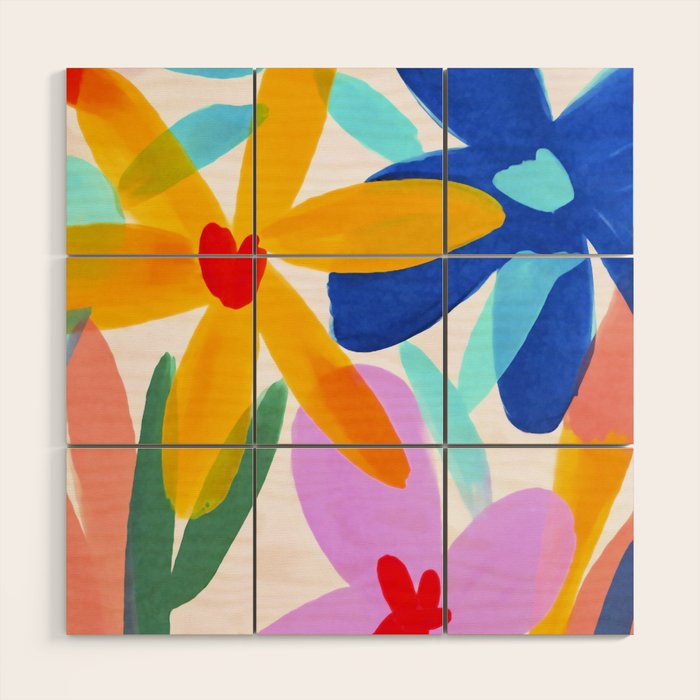 Playful Petals Mid Century Bold Groovy Flower Garden  Wood Wall Art Gallery Image 1