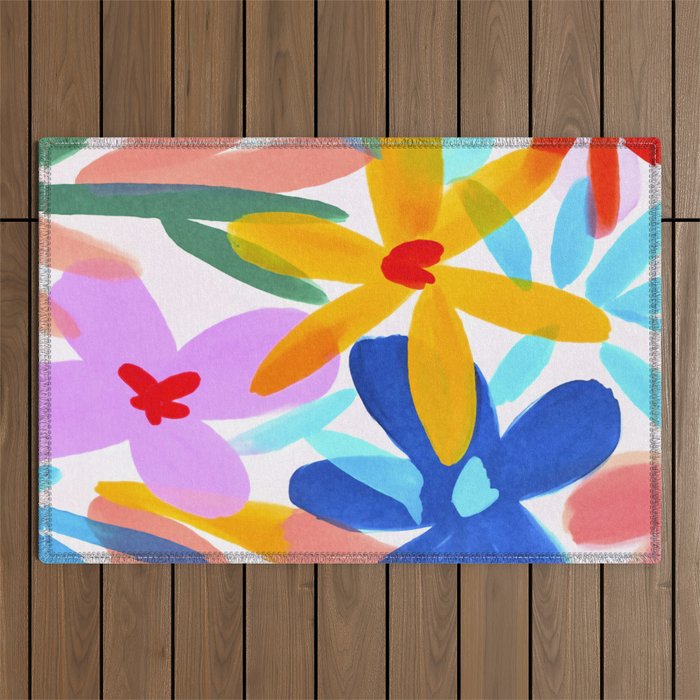 Playful Petals Mid Century Bold Groovy Flower Garden  Outdoor Rug Gallery Image 1