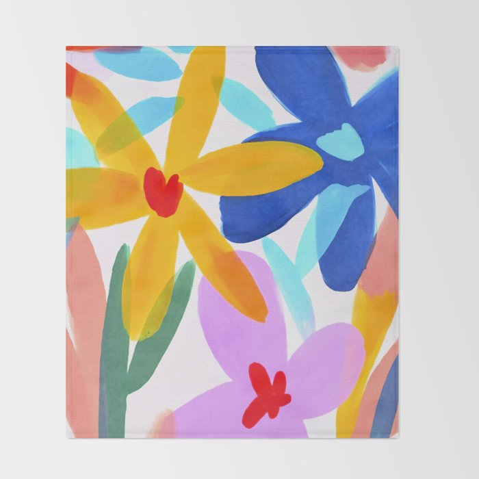Playful Petals Mid Century Bold Groovy Flower Garden  Throw Blanket Gallery Image 2