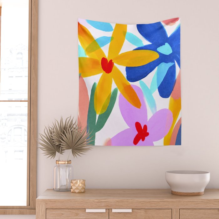 Playful Petals Mid Century Bold Groovy Flower Garden  Wall Tapestry Gallery Image 2