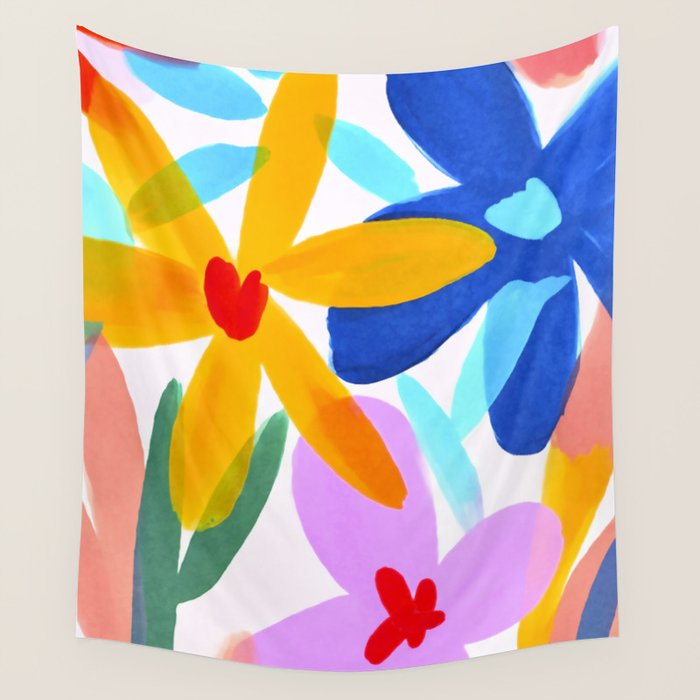 Playful Petals Mid Century Bold Groovy Flower Garden  Wall Tapestry Gallery Image 4