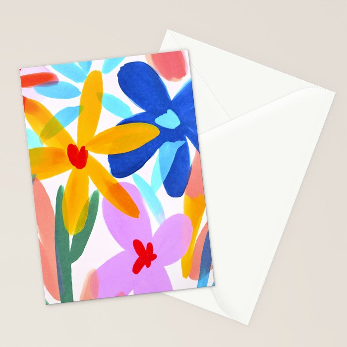 Playful Petals Mid Century Bold Groovy Flower Garden  Stationery Card Gallery Image 2