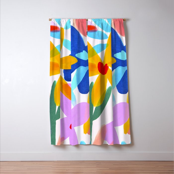 Playful Petals Mid Century Bold Groovy Flower Garden  Window Curtain Gallery Image 3
