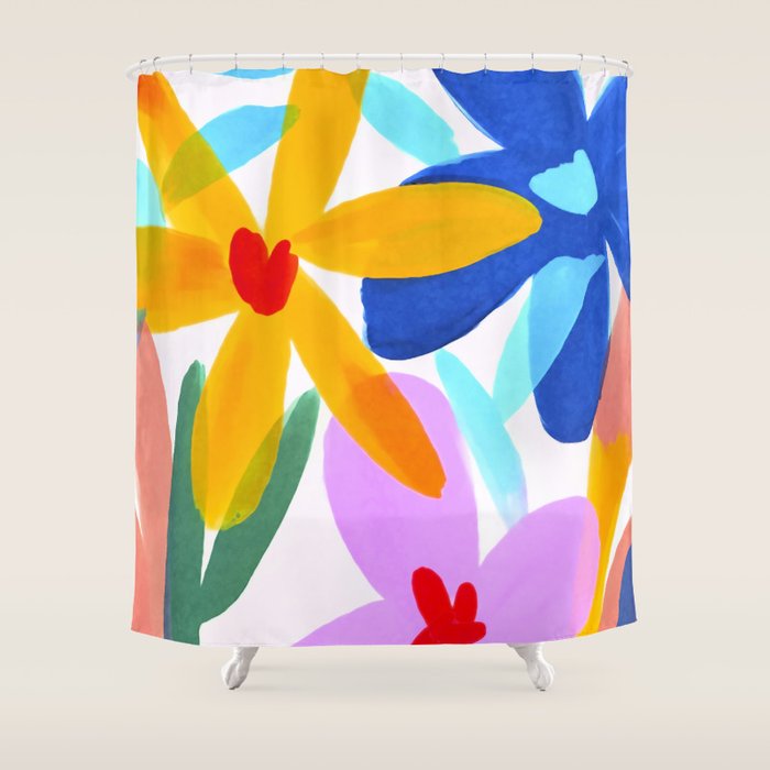 Playful Petals Mid Century Bold Groovy Flower Garden  Shower Curtain Gallery Image 1