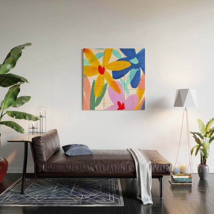 Playful Petals Mid Century Bold Groovy Flower Garden  Wood Wall Art Gallery Image 2