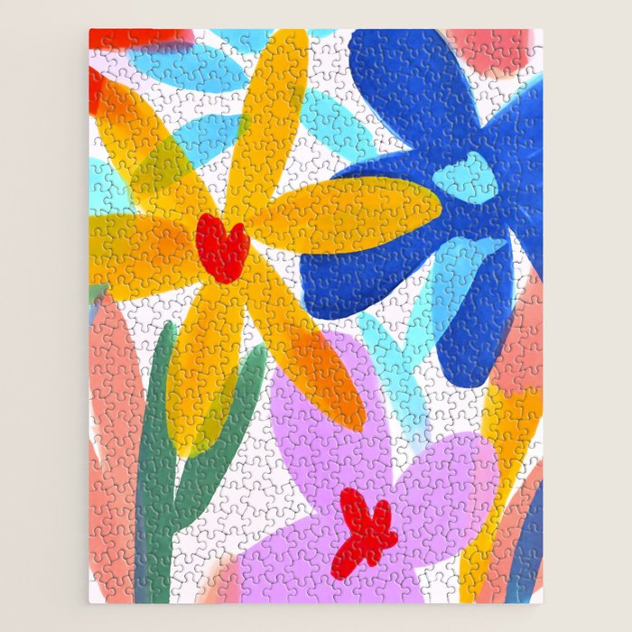 Playful Petals Mid Century Bold Groovy Flower Garden  Jigsaw Puzzle Gallery Image 1