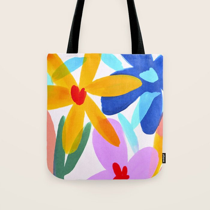 Playful Petals Mid Century Bold Groovy Flower Garden  Tote Bag Gallery Image 1