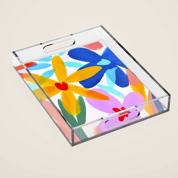 Playful Petals Mid Century Bold Groovy Flower Garden  Acrylic Tray Gallery Image 1