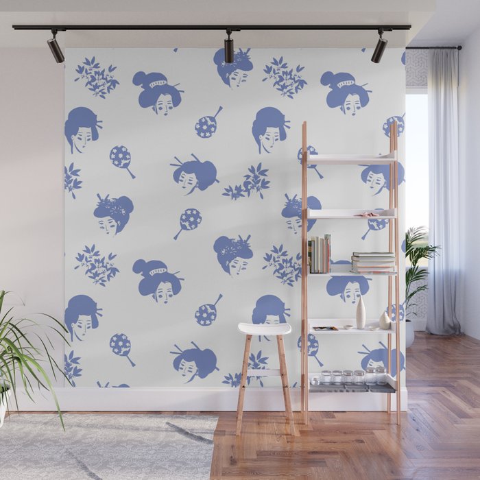 Light blue japanese pattern Wall Mural Gallery Image 1