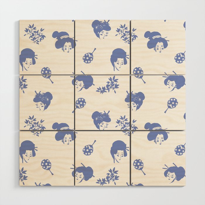 Light blue japanese pattern Wood Wall Art Gallery Image 1