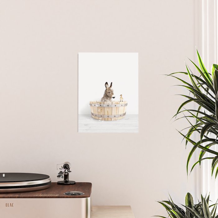Baby Donkey in a Wooden Bathtub, Donkey Taking a Bath, Bathtub Animal Art Print By Synplus Poster Gallery Image 2