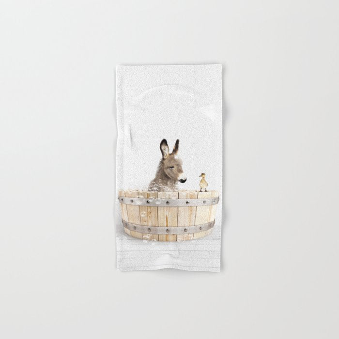 Baby Donkey in a Wooden Bathtub, Donkey Taking a Bath, Bathtub Animal Art Print By Synplus Bath Towel Gallery Image 1