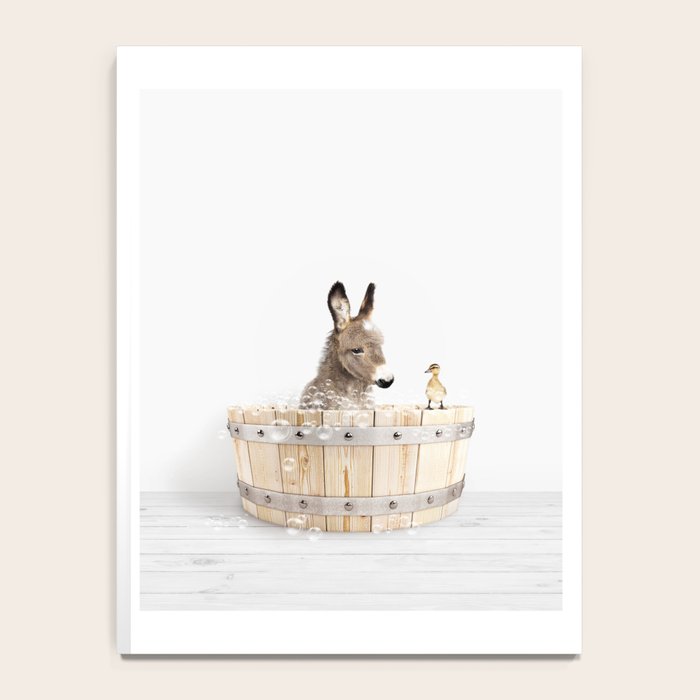 Baby Donkey in a Wooden Bathtub, Donkey Taking a Bath, Bathtub Animal Art Print By Synplus Notebook Gallery Image 4